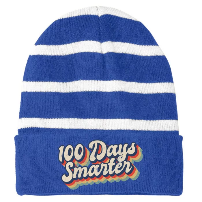 Vintage 100 Days Smarter Teacher Student 100th Day Of School Gift Striped Beanie with Solid Band