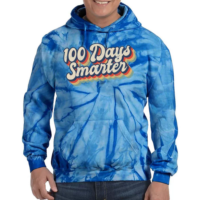 Vintage 100 Days Smarter Teacher Student 100th Day Of School Gift Tie Dye Hoodie