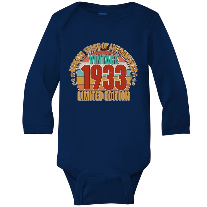 Vintage 1933 Endless Years Of Awesomeness Limited Edition 90th Birthday Baby Long Sleeve Bodysuit