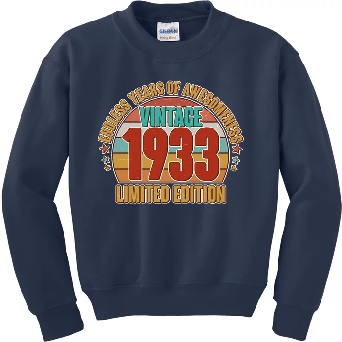 Vintage 1933 Endless Years Of Awesomeness Limited Edition 90th Birthday Kids Sweatshirt