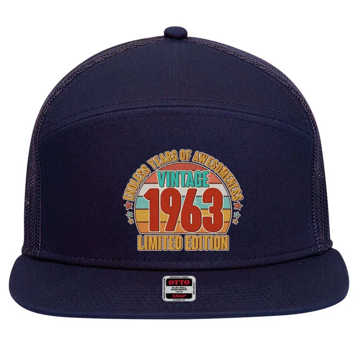 Vintage 1963 Endless Years Of Awesomeness Limited Edition 60th Birthday 7 Panel Mesh Trucker Snapback Hat