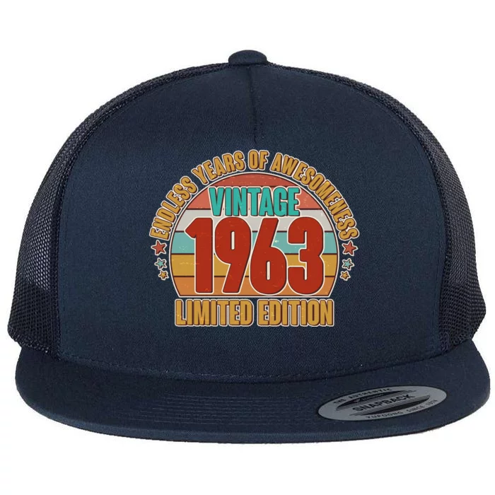 Vintage 1963 Endless Years Of Awesomeness Limited Edition 60th Birthday Flat Bill Trucker Hat