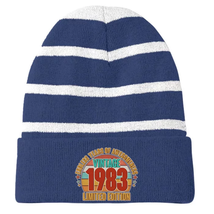 Vintage 1983 Endless Years Of Awesomeness Limited Edition 40th Birthday Striped Beanie with Solid Band