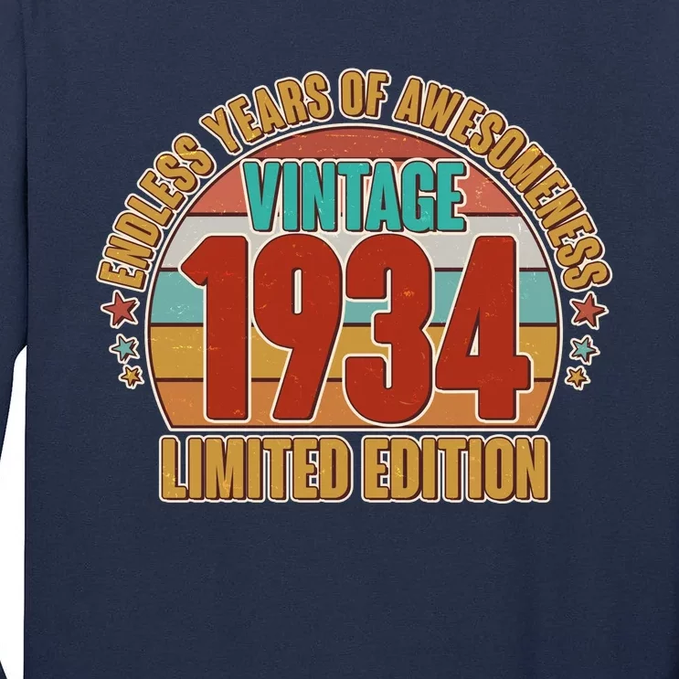 Vintage 1934 Endless Years Of Awesomeness Limited Edition 90th Birthday Tall Long Sleeve T-Shirt