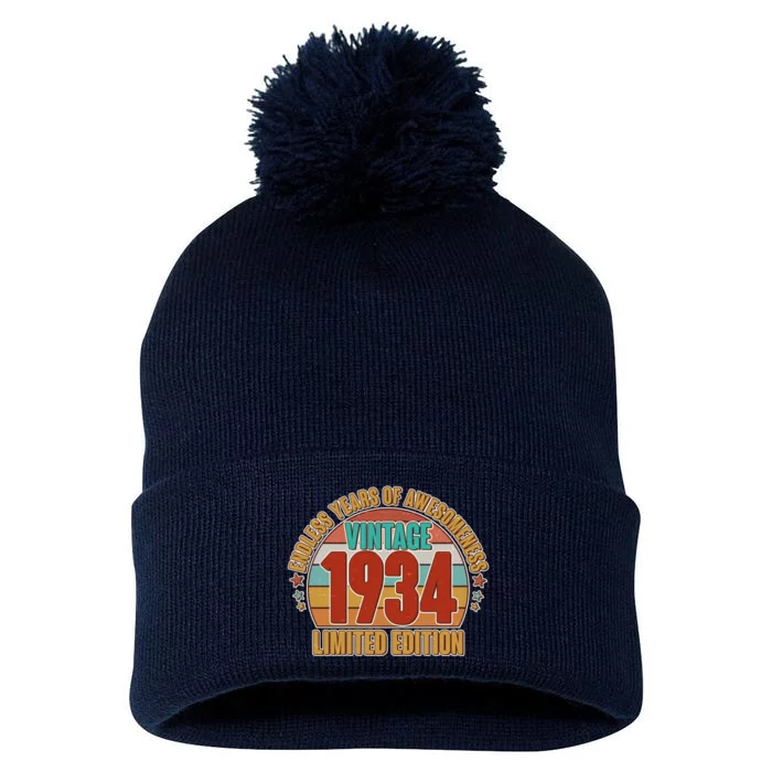 Vintage 1934 Endless Years Of Awesomeness Limited Edition 90th Birthday Pom Pom 12in Knit Beanie