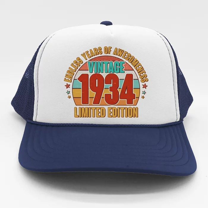 Vintage 1934 Endless Years Of Awesomeness Limited Edition 90th Birthday Trucker Hat