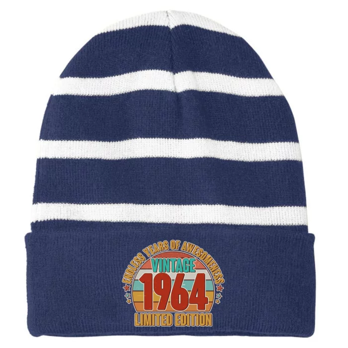 Vintage 1964 Endless Years Of Awesomeness Limited Edition 60th Birthday Striped Beanie with Solid Band