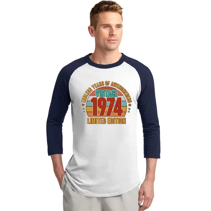 Vintage 1974 Endless Years Of Awesomeness Limited Edition 50th Birthday Baseball Sleeve Shirt