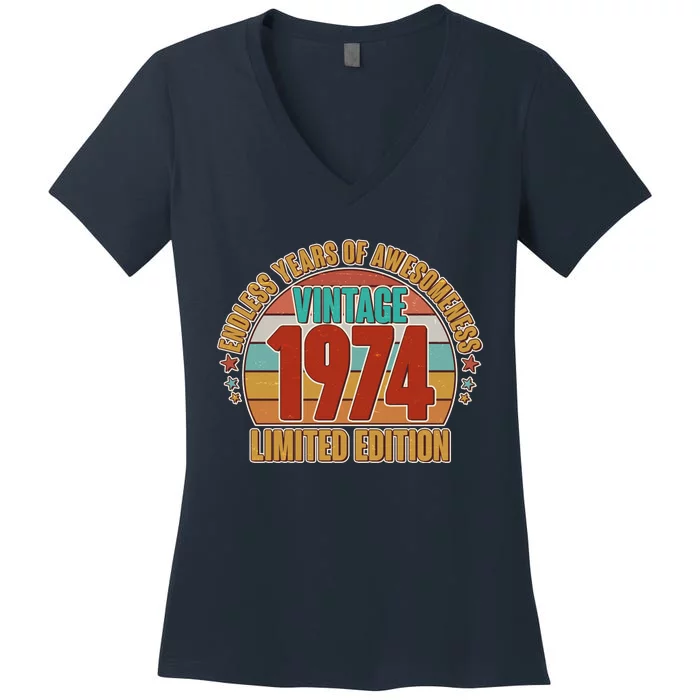 Vintage 1974 Endless Years Of Awesomeness Limited Edition 50th Birthday Women's V-Neck T-Shirt