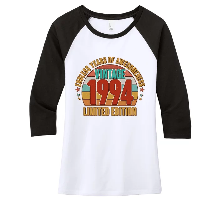 Vintage 1994 Endless Years Of Awesomeness Limited Edition 30th Birthday Women's Tri-Blend 3/4-Sleeve Raglan Shirt