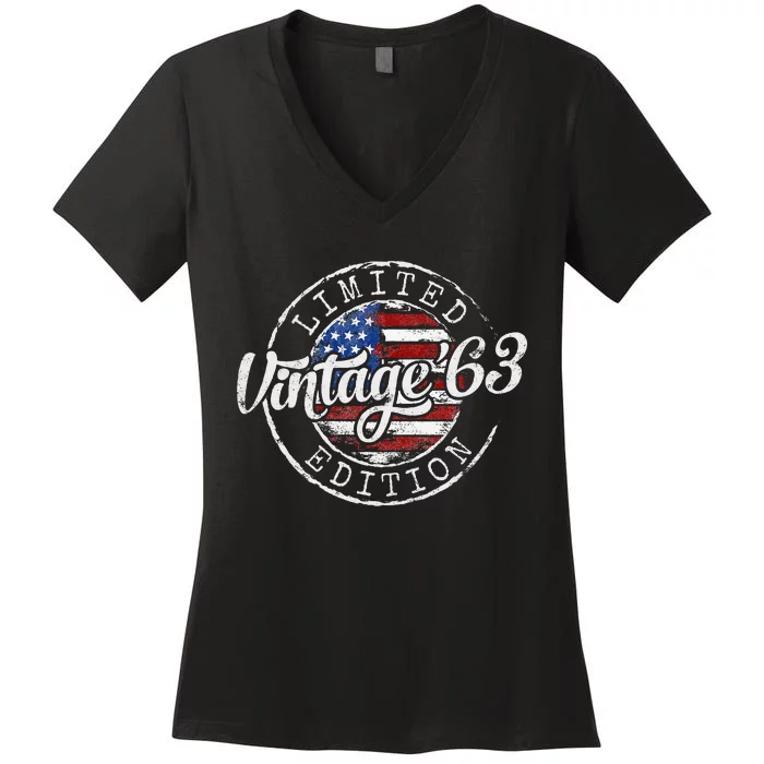 Vintage 1963 Flag Stamp 60th Birthday Gifts 60 Year Old Women's V-Neck T-Shirt