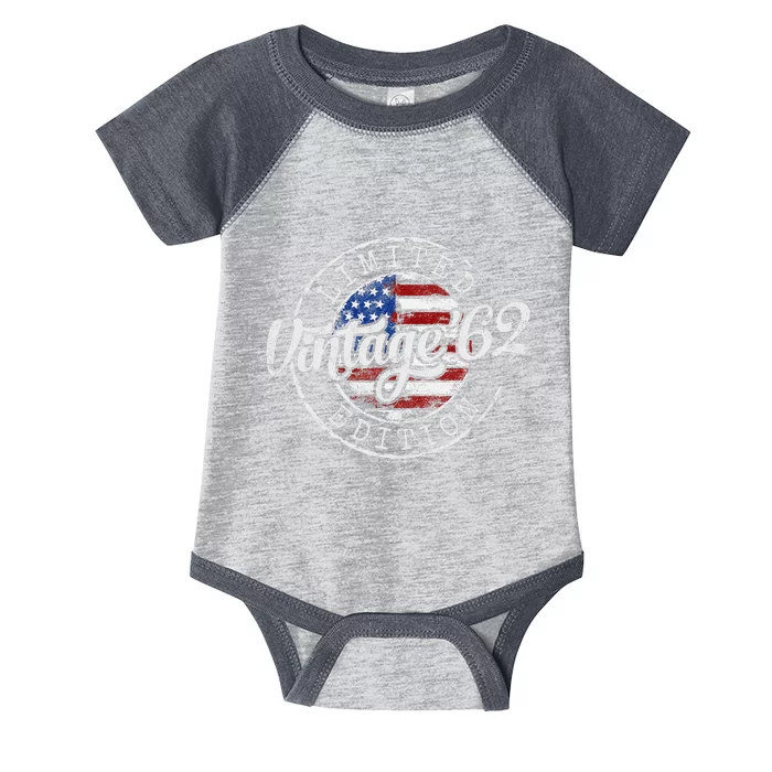 Vintage 1962 Flag Stamp 61st Birthday Gifts 61 Year Old Infant Baby Jersey Bodysuit