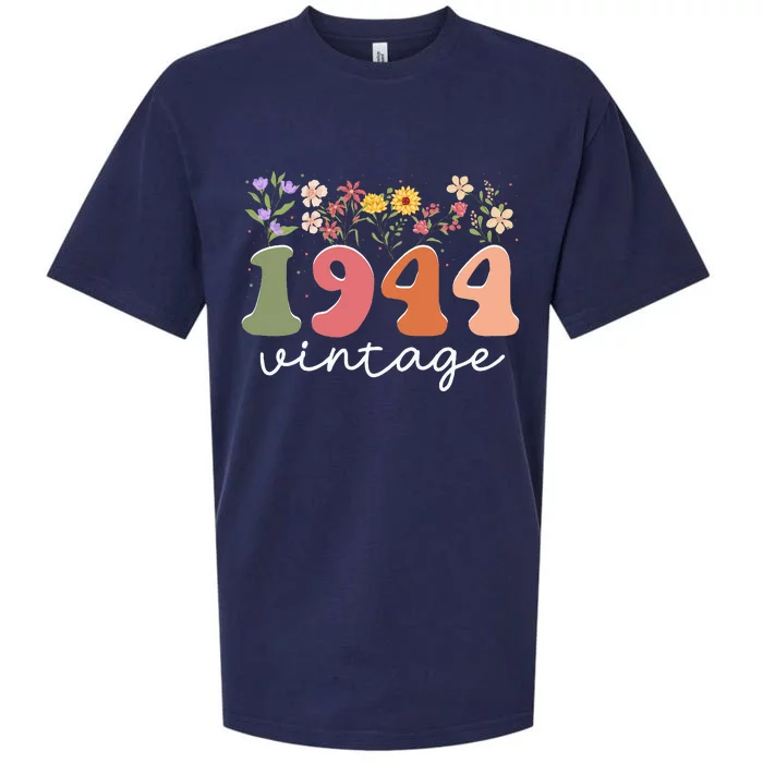 Vintage 1944 Flower 80th Birthday 80 Years Old Sueded Cloud Jersey T-Shirt