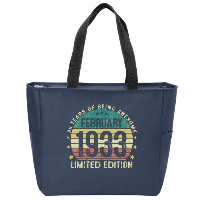 Vintage 1933 February 1933 90 Year Old 90th Birthday Gifts Zip Tote Bag