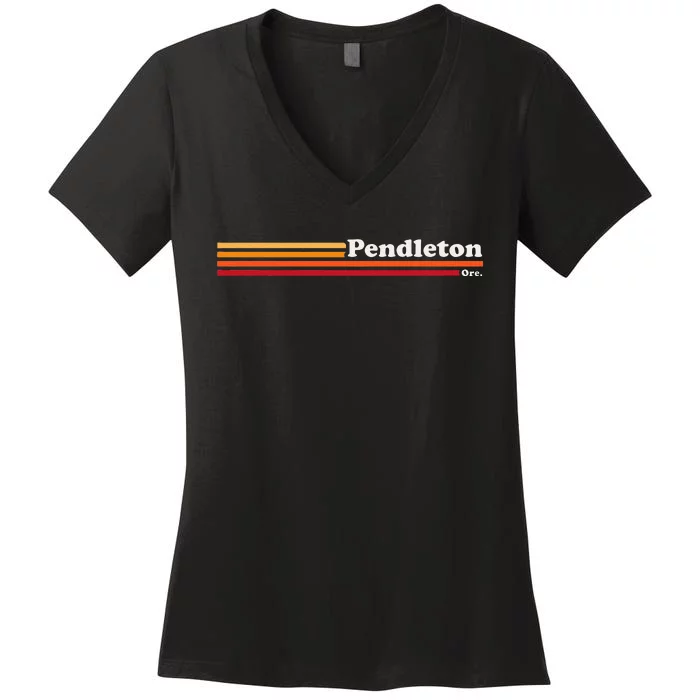 Vintage 1980s Graphic Style Pendleton Oregon Women's V-Neck T-Shirt