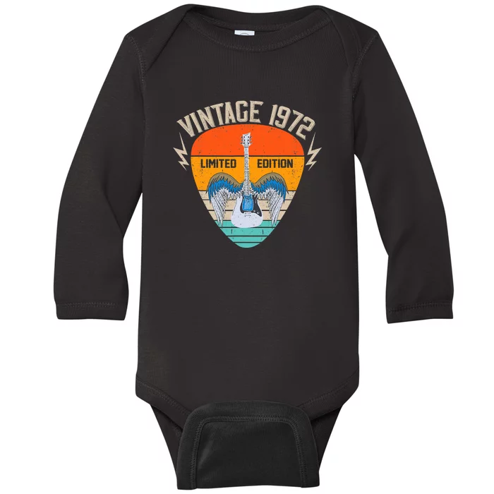 Vintage 1972 Guitars Made In 1972 50 Years Old 50th Birthday Baby Long Sleeve Bodysuit