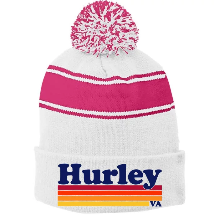 Vintage 1980s Graphic Style Hurley Virginia Stripe Pom Pom Beanie