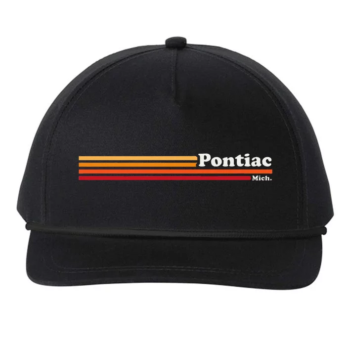 Vintage 1980s Graphic Style Pontiac Michigan Snapback Five-Panel Rope Hat