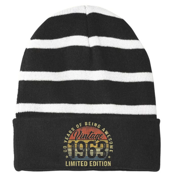 Vintage 1963 Limited Edition 60 Year Old Gifts 60th Birthday Striped Beanie with Solid Band