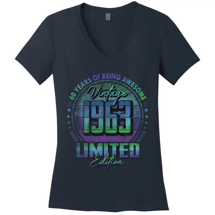 Vintage 1963 Limited Edition 60 Year Old 60th Birthday Women's V-Neck T-Shirt