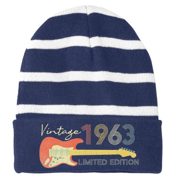 Vintage 1963 Limited Edition 60th Birthday Guitar Player Striped Beanie with Solid Band