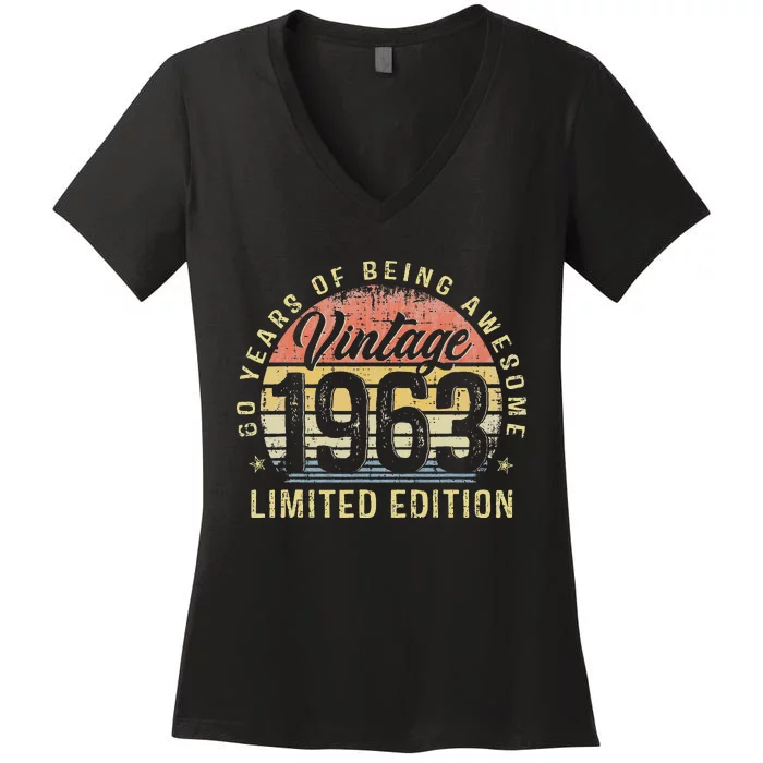 Vintage 1963 Limited Edition 60 Year Old Gifts 60th Birthday Women's V-Neck T-Shirt