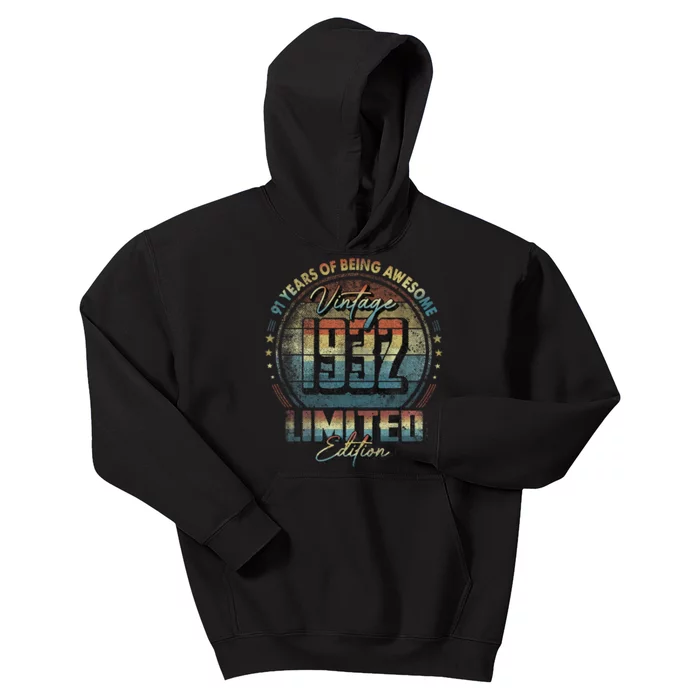 Vintage 1932 Limited Edition 91 Year Old 91st Birthday Kids Hoodie