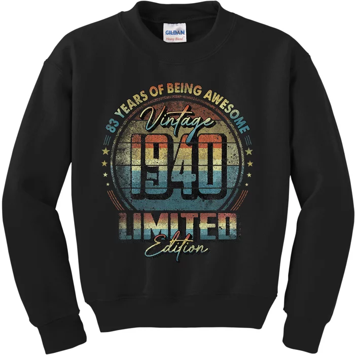 Vintage 1940 Limited Edition 83 Year Old 83rd Birthday Kids Sweatshirt