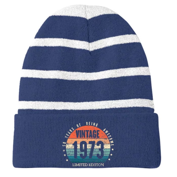 Vintage 1973 Limited Edition 50 Year Old Gifts 50th Birthday Striped Beanie with Solid Band