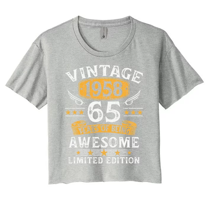 Vintage 1958 Limited Edition 65 Year Old 65th Birthday Gifts Women's Crop Top Tee