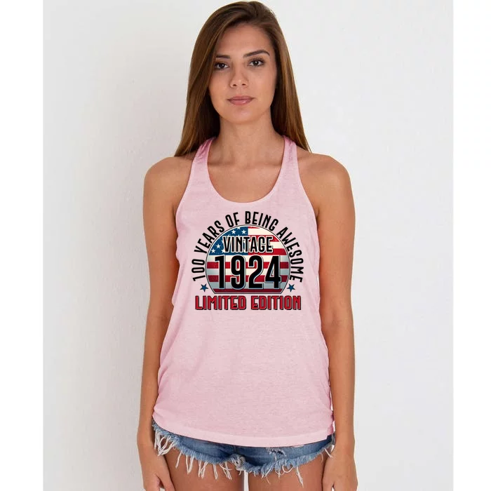 100th Birthday 1924 Limited Edition 100 Years Of Being Awesome Women's Knotted Racerback Tank