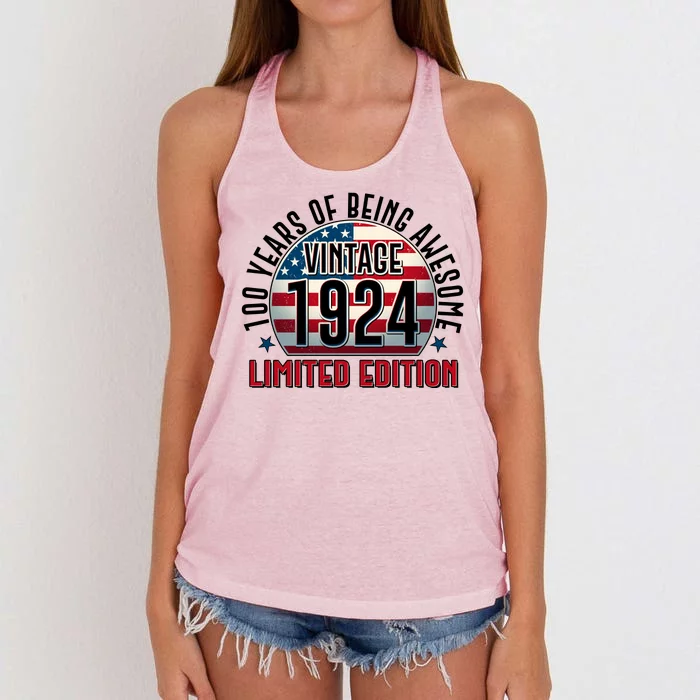 100th Birthday 1924 Limited Edition 100 Years Of Being Awesome Women's Knotted Racerback Tank