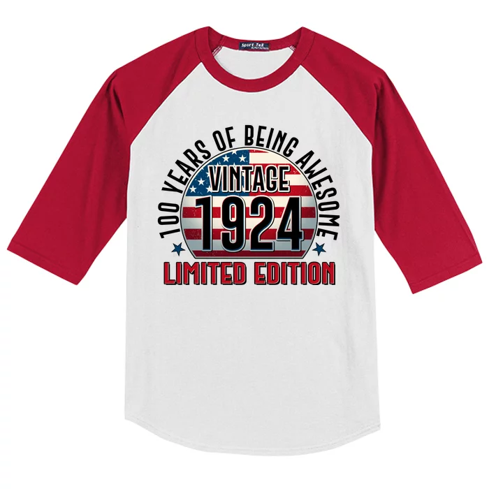 100th Birthday 1924 Limited Edition 100 Years Of Being Awesome Kids Colorblock Raglan Jersey