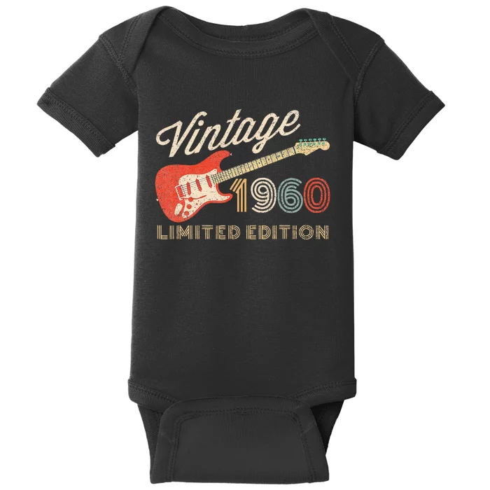 Vintage 1960 Limited Edition Guitar Year Of Birth Birthday Baby Bodysuit