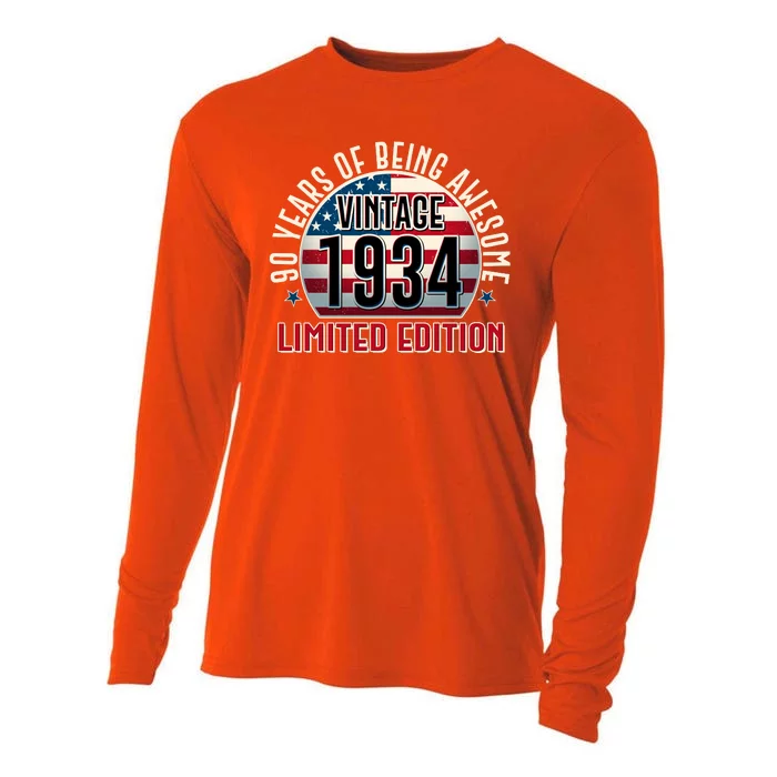 90th Birthday 1934 Limited Edition 90 Years Of Being Awesome Cooling Performance Long Sleeve Crew