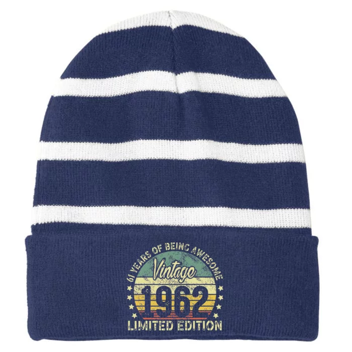 Vintage 1962 Limited Edition 61 Year Old Retro 61th Birthday Striped Beanie with Solid Band