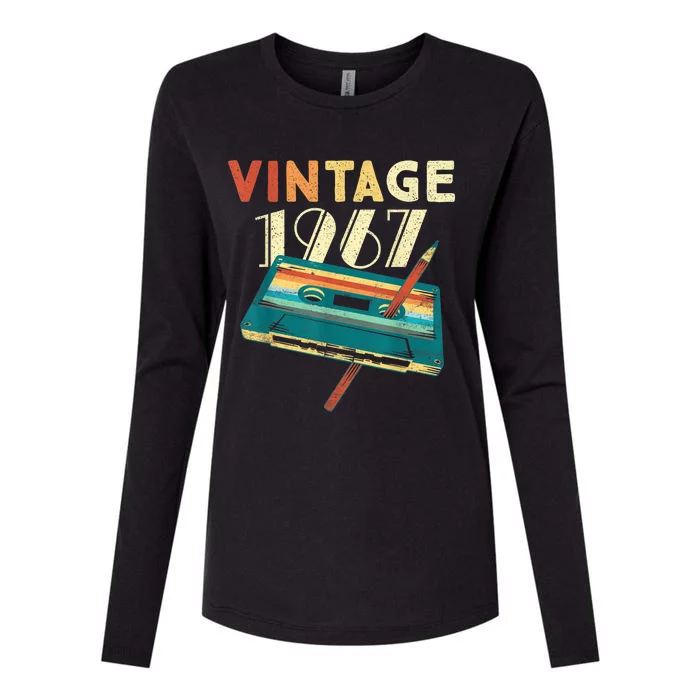 Vintage 1967 Music Cassette 56th Birthday Present Gifts 56 Years Old Womens Cotton Relaxed Long Sleeve T-Shirt