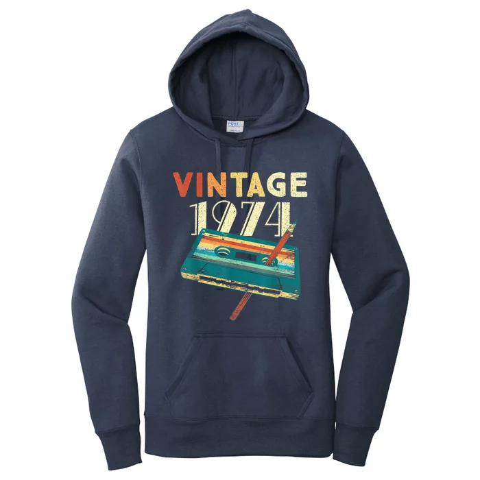 Vintage 1974 Music Cassette 49th Birthday Present Gifts 49 Years Old Women's Pullover Hoodie