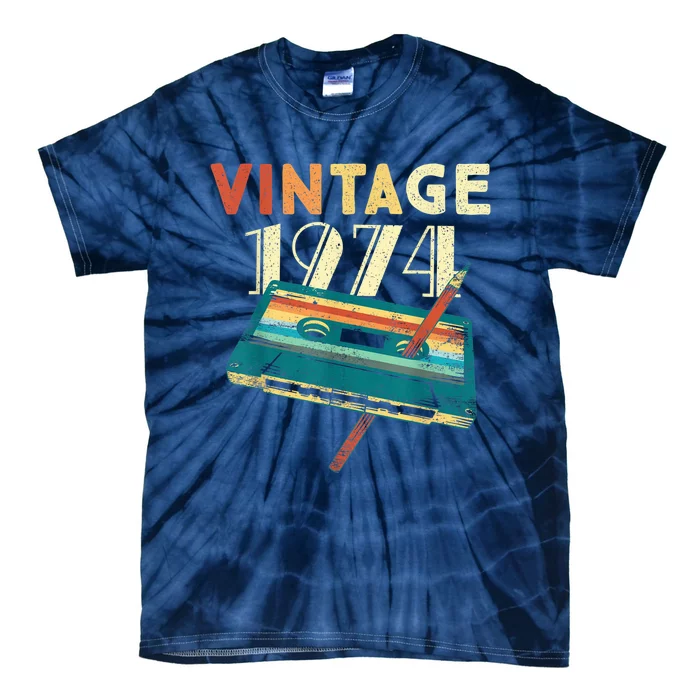 Vintage 1974 Music Cassette 49th Birthday Present Gifts 49 Years Old Tie-Dye T-Shirt