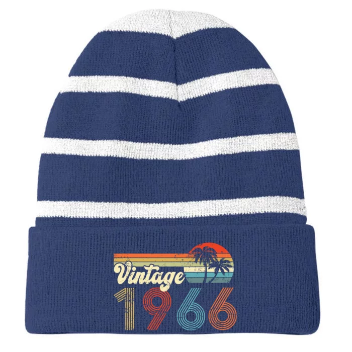 Vintage 1966 Made In 1966 56th Birthday Gift 56 Year Old Striped Beanie with Solid Band