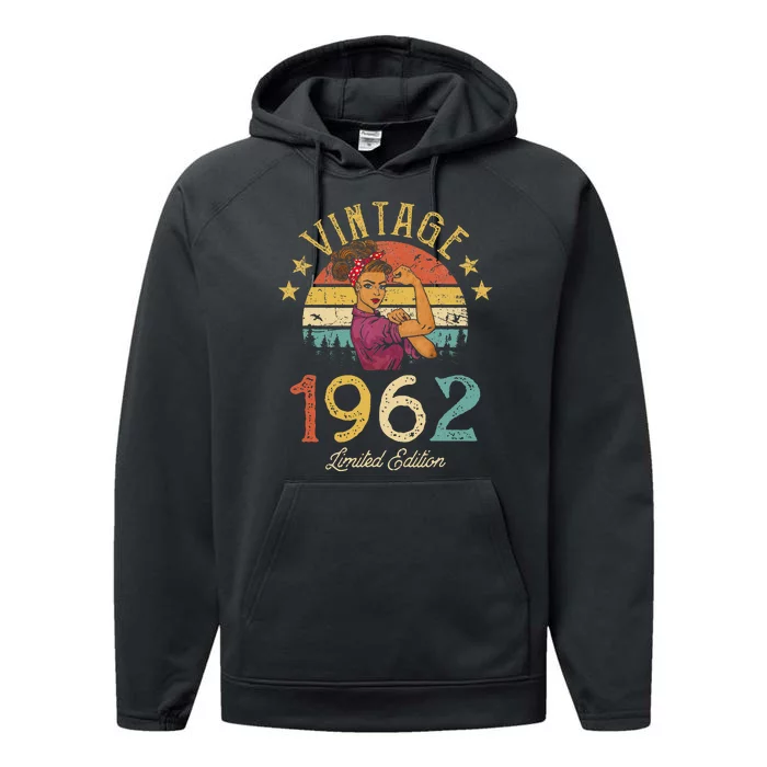 Vintage 1962 Made In 1962 60th Birthday Wo 60 Years Old Performance Fleece Hoodie