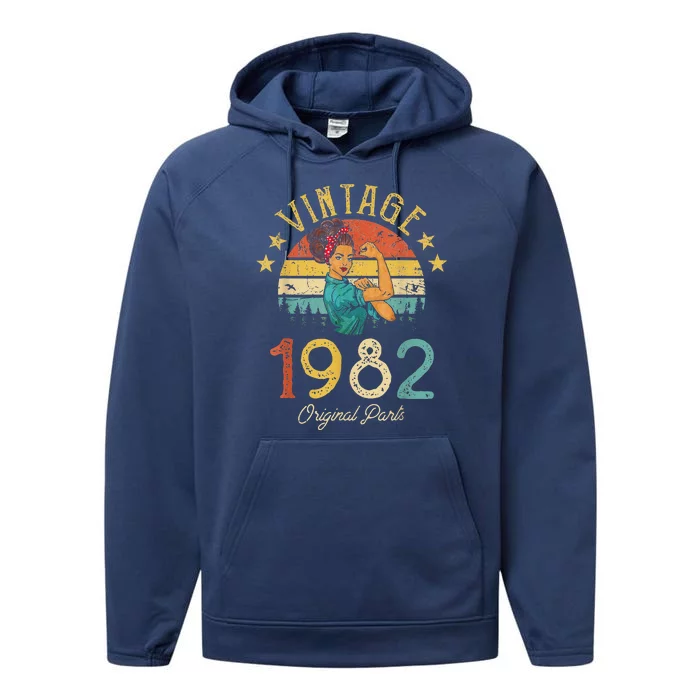 Vintage 1982 Made In 1982 41th Birthday 41 Years Old Gift Performance Fleece Hoodie