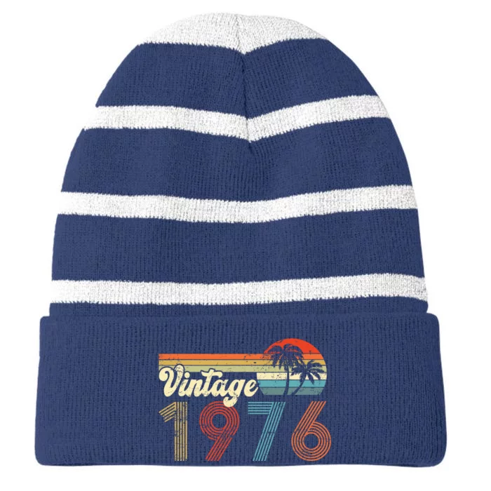 Vintage 1976 Made In 1976 46th Birthday Gift 46 Year Old Striped Beanie with Solid Band