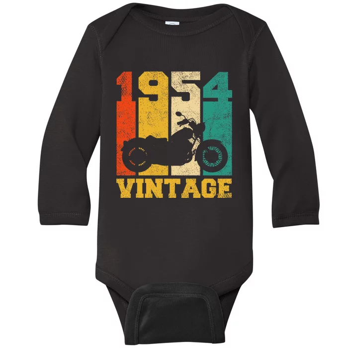 Vintage 1954 Motorcycle 70th Birthday Baby Long Sleeve Bodysuit