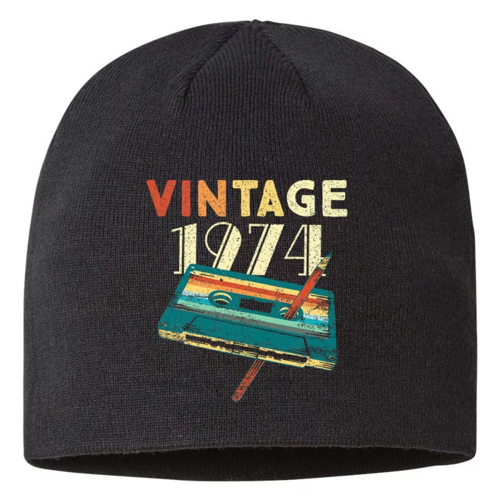 Vintage 1974 Music Cassette 50th Birthday Gifts 50 Years Old 8 1/2in Sustainable Knit Beanie