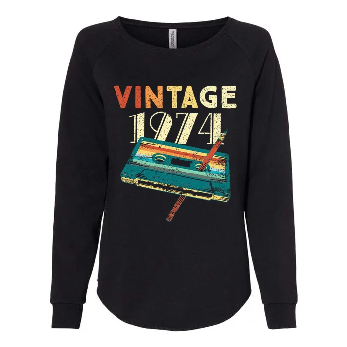 Vintage 1974 Music Cassette 50th Birthday Gifts 50 Years Old Womens California Wash Sweatshirt