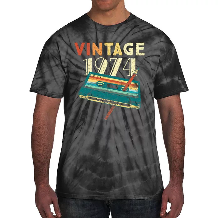 Vintage 1974 Music Cassette 50th Birthday Gifts 50 Years Old Tie-Dye T-Shirt