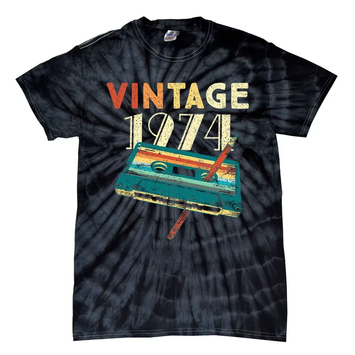 Vintage 1974 Music Cassette 50th Birthday Gifts 50 Years Old Tie-Dye T-Shirt