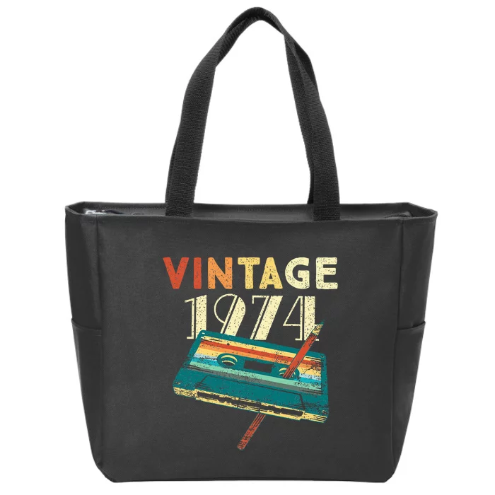 Vintage 1974 Music Cassette 50th Birthday Gifts 50 Years Old Zip Tote Bag