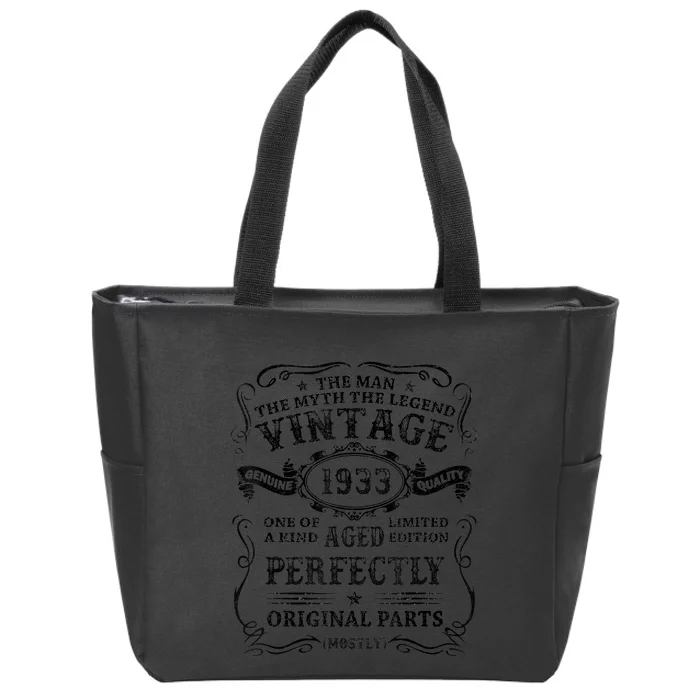 Vintage 1933 Man Myth Legend 90 Year Old 90th Birthday Gifts Zip Tote Bag